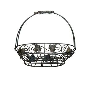Decorative Wire Basket With Antique Green Leaf Accents Center Piece Egg Gather